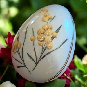 Limoges White and Yellow Floral Egg Decor